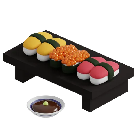 Sushi sur une table en bois  3D Icon