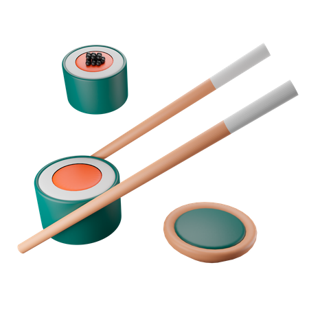 Sushi und Essstäbchen  3D Illustration