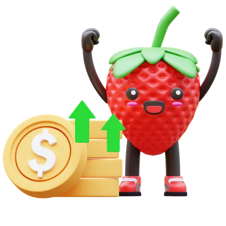Süße Erdbeere feiert steigendes Geld  3D Illustration