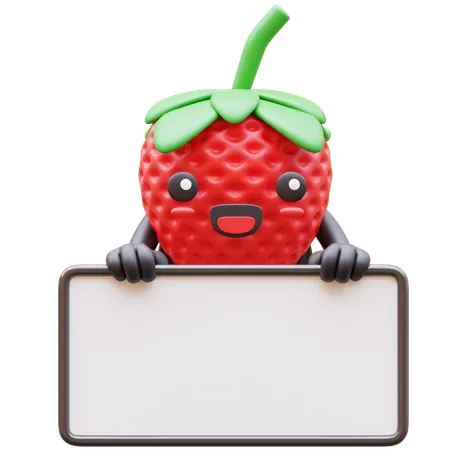 Niedliche Erdbeere mit leerem Brett  3D Illustration