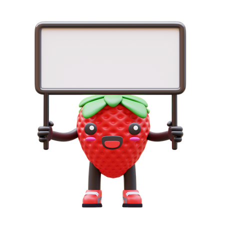 Niedliche Erdbeere mit leerem Brett  3D Illustration