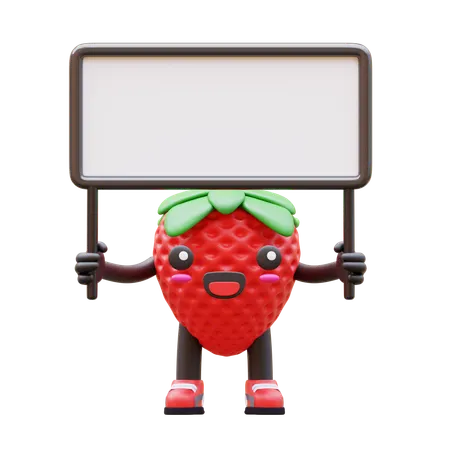 Niedliche Erdbeere mit leerem Brett  3D Illustration