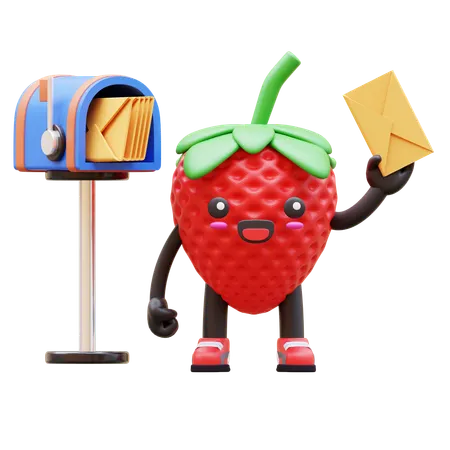 Süße Erdbeere liefert Post in der Nähe des Briefkastens  3D Illustration