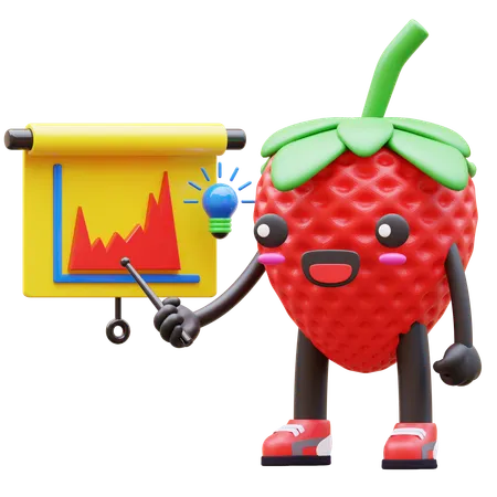 Niedlich, Erdbeere, Präsentieren, Diagramm, Mit, Idee  3D Illustration