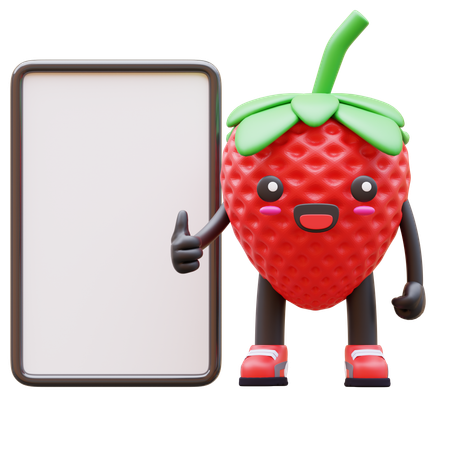 Niedlich, erdbeere, präsentieren, leer, brett, mit, daumen hoch  3D Illustration