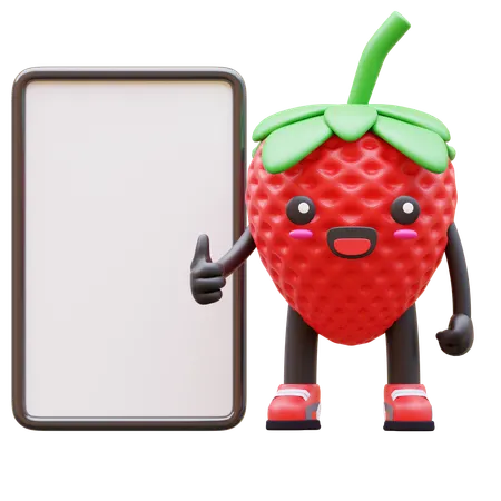 Niedlich, erdbeere, präsentieren, leer, brett, mit, daumen hoch  3D Illustration