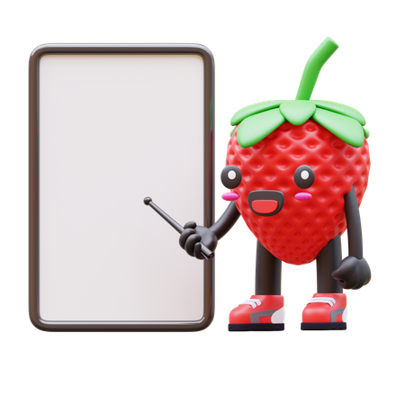 Niedlich, Erdbeere, Zeigen, Leer, Werbetafel  3D Illustration