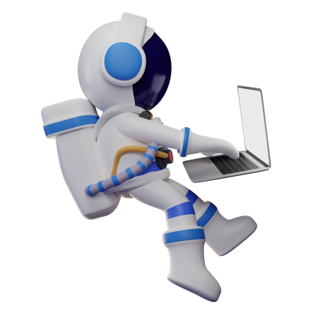 Süßer Astronaut arbeitet am Laptop  3D Illustration