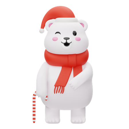 Niedlich, Eisbär, Mit, Weihnachtsstock  3D Illustration
