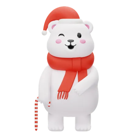 Niedlich, Eisbär, Mit, Weihnachtsstock  3D Illustration