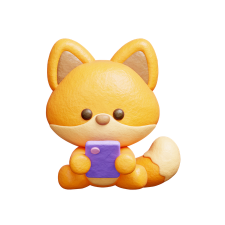 Süßer Fuchs beobachtet auf dem Smartphone  3D Illustration