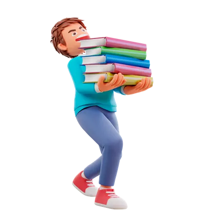 Netter Junge geht zur Schule und bringt Bücher mit  3D Illustration