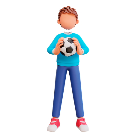 Netter Junge mit Fußball  3D Illustration