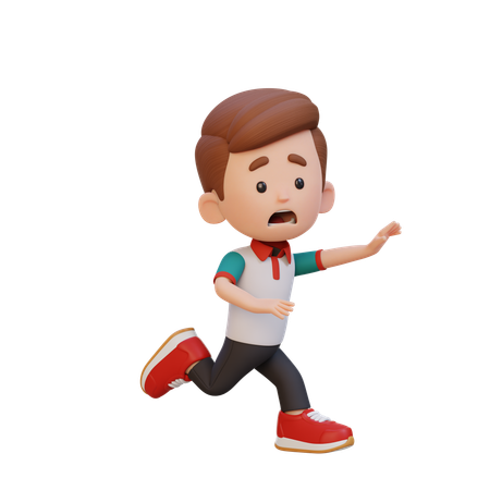 Netter Junge rennt und ist unheimlich  3D Illustration