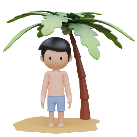 Netter Junge steht im Sommer am Strand  3D Illustration