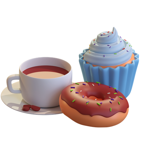 Süßer Kuchen und Kaffee  3D Illustration