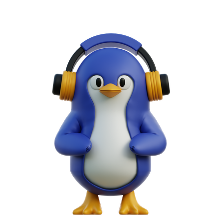 Niedlich, Pinguin, Zuhören, Musik, Mit, Kopfhörer  3D Icon
