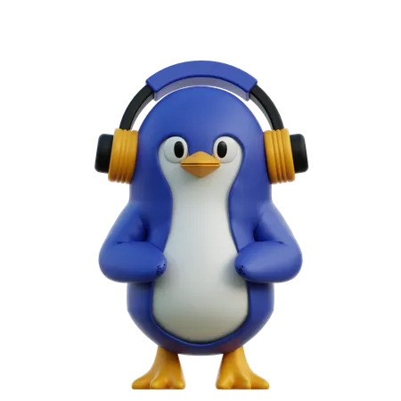 Niedlich, Pinguin, Zuhören, Musik, Mit, Kopfhörer  3D Icon