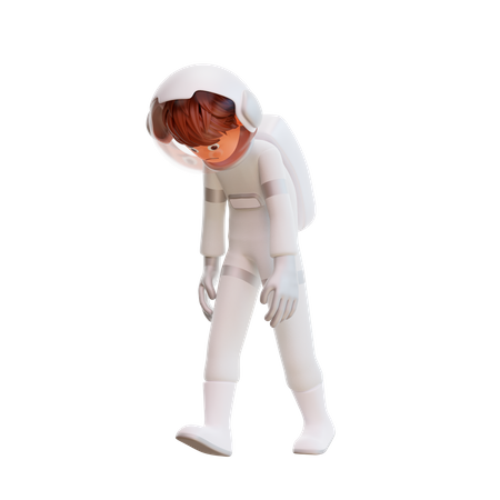 Süßer Raumfahrer Astronaut gehen traurig  3D Illustration