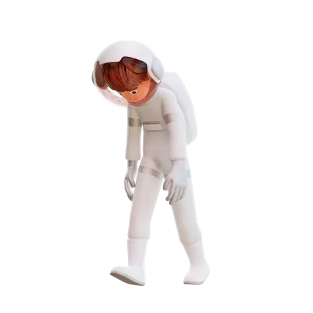 Süßer Raumfahrer Astronaut gehen traurig  3D Illustration