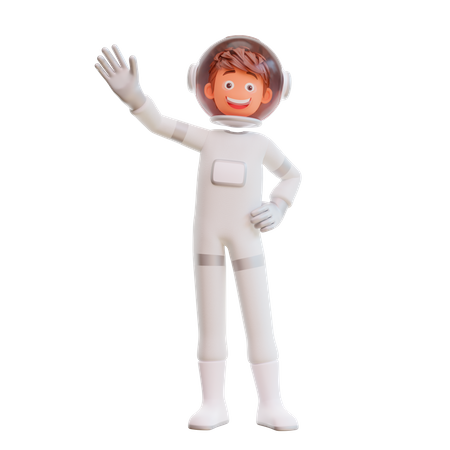 Süßer Raumfahrer Astronaut winkt mit der Hand  3D Illustration