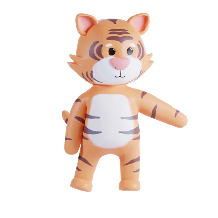 Süßer Tiger zeigt etwas  3D Illustration