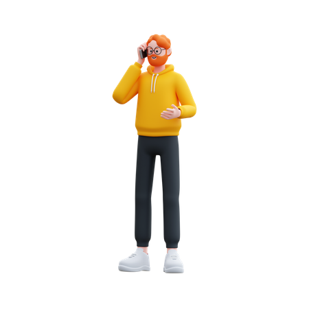 Homme à capuche parlant au téléphone  3D Illustration