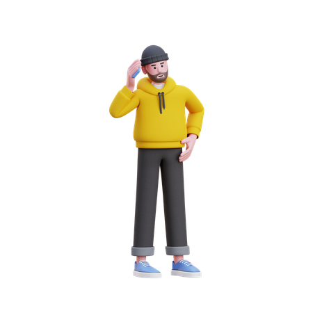 Sweats à capuche homme appelant sur mobile  3D Illustration