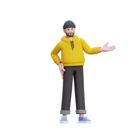 Sweats À Capuche Homme Donnant Présentation  3D Illustration