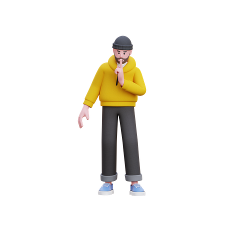 Sweats à capuche homme faisant signe silencieux  3D Illustration