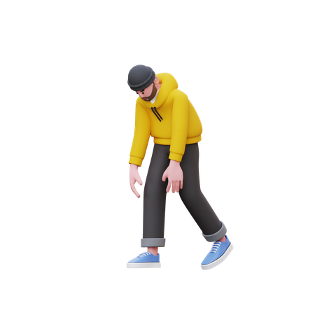 Sweats à capuche homme fatigué en marchant  3D Illustration