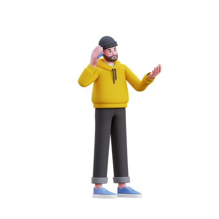 Sweats à capuche homme parlant avec téléphone  3D Illustration