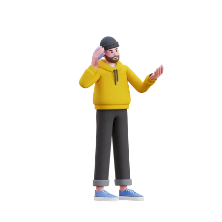 Sweats à capuche homme parlant avec téléphone  3D Illustration