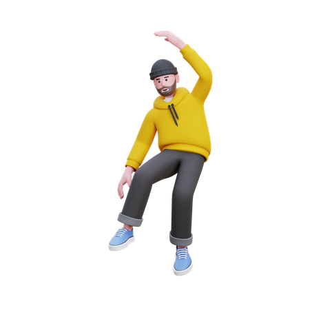 Sweats à capuche homme saute dans l'air  3D Illustration