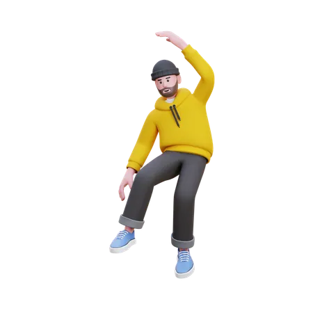 Sweats à capuche homme saute dans l'air  3D Illustration