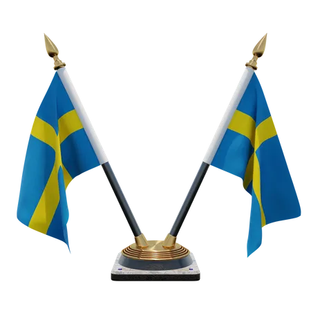 Sweden Double Desk Flag Stand  3D Flag