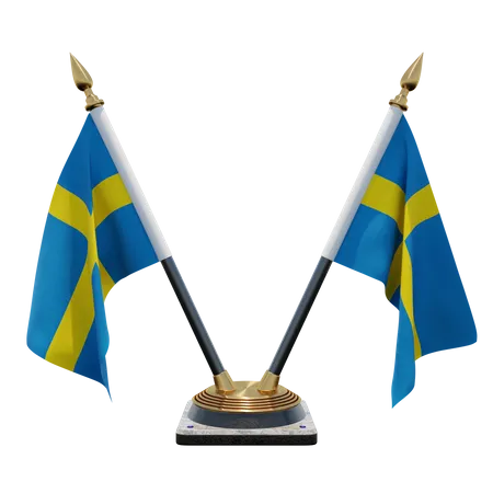 Sweden Double Desk Flag Stand  3D Illustration