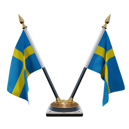 Sweden Double (V) Desk Flag Stand  3D Icon
