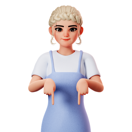 Sweet Female Pointing To Down Side Using Both Hand  3D Illustration