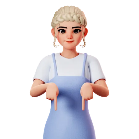 Sweet Female Pointing To Down Side Using Both Hand  3D Illustration