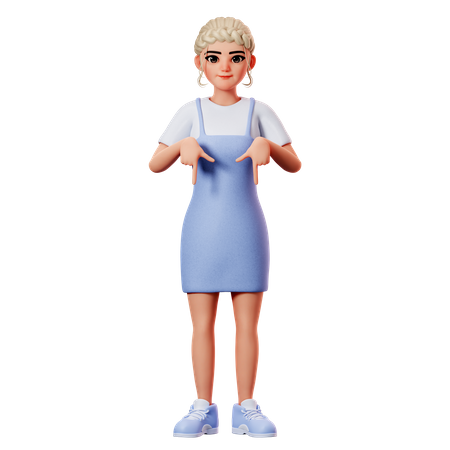 Sweet Female Pointing To Down Side Using Both Hand  3D Illustration