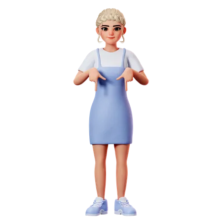 Sweet Female Pointing To Down Side Using Both Hand  3D Illustration