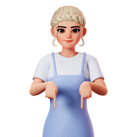 Sweet Female Pointing To Down Side Using Both Hand 3D Illustration