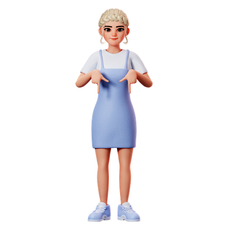Sweet Female Pointing To Down Side Using Both Hand 3D Illustration