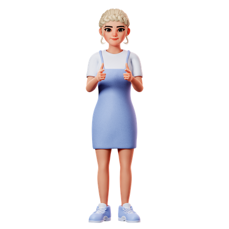 Sweet Female Pointing To Front Side Using Both Hand  3D Illustration