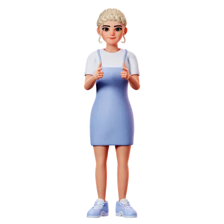 Sweet Female Pointing To Front Side Using Both Hand  3D Illustration