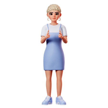 Sweet Female Pointing To Front Side Using Both Hand 3D Illustration