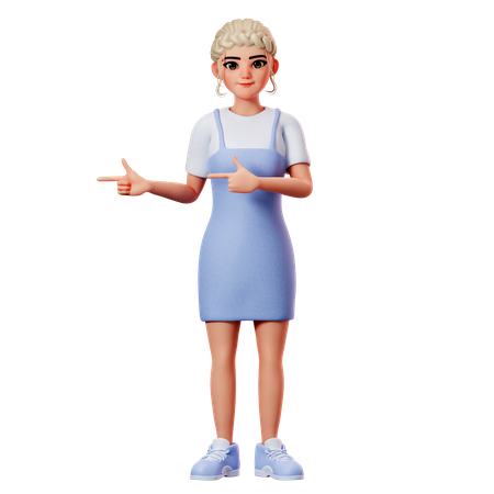 Sweet Female Pointing To Left Side Using Both Hand  3D Illustration