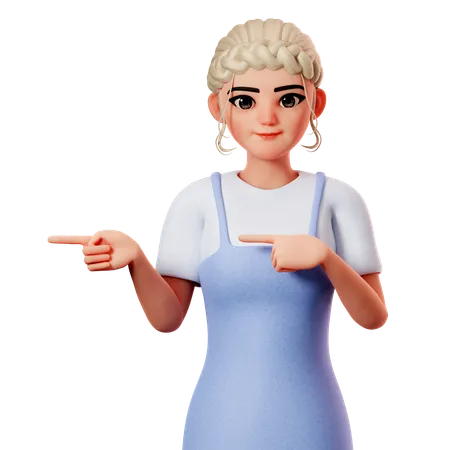 Sweet Female Pointing To Left Side Using Both Hand  3D Illustration