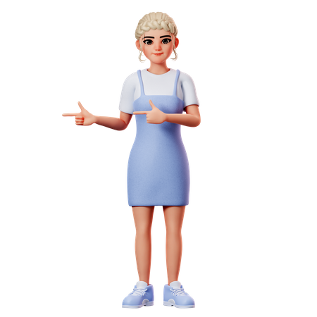 Sweet Female Pointing To Left Side Using Both Hand 3D Illustration